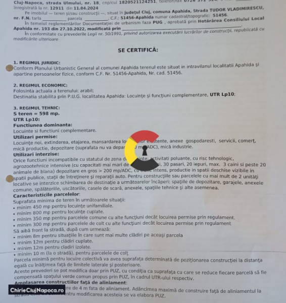 Parcela teren in intravilanul Comunei Apahida, 15-20 min de Cluj