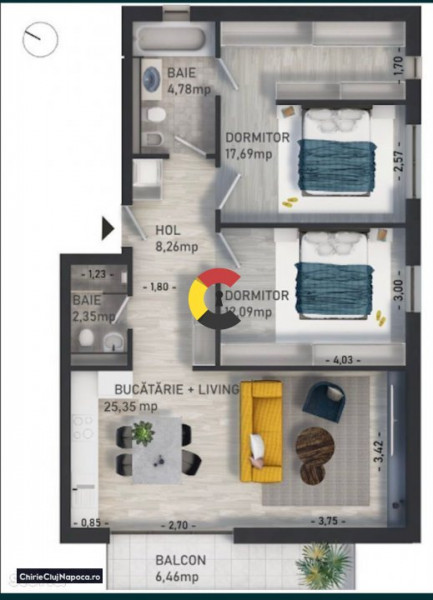 Apartament modern cu 3 camere + balcon, spatios, zona Baciu