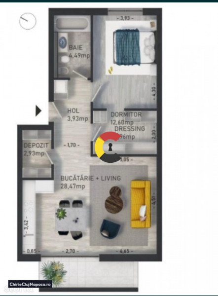 Apartament modern cu 2 camere, dressing, balcon, zona Baciu